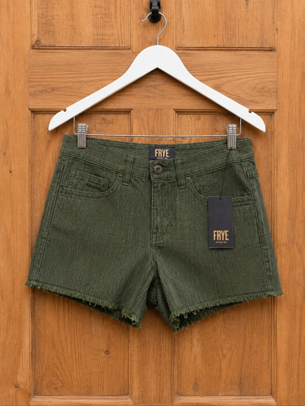 Frye Heritage Olive Green Raw Hem Shorts NWT Size 14 Utility